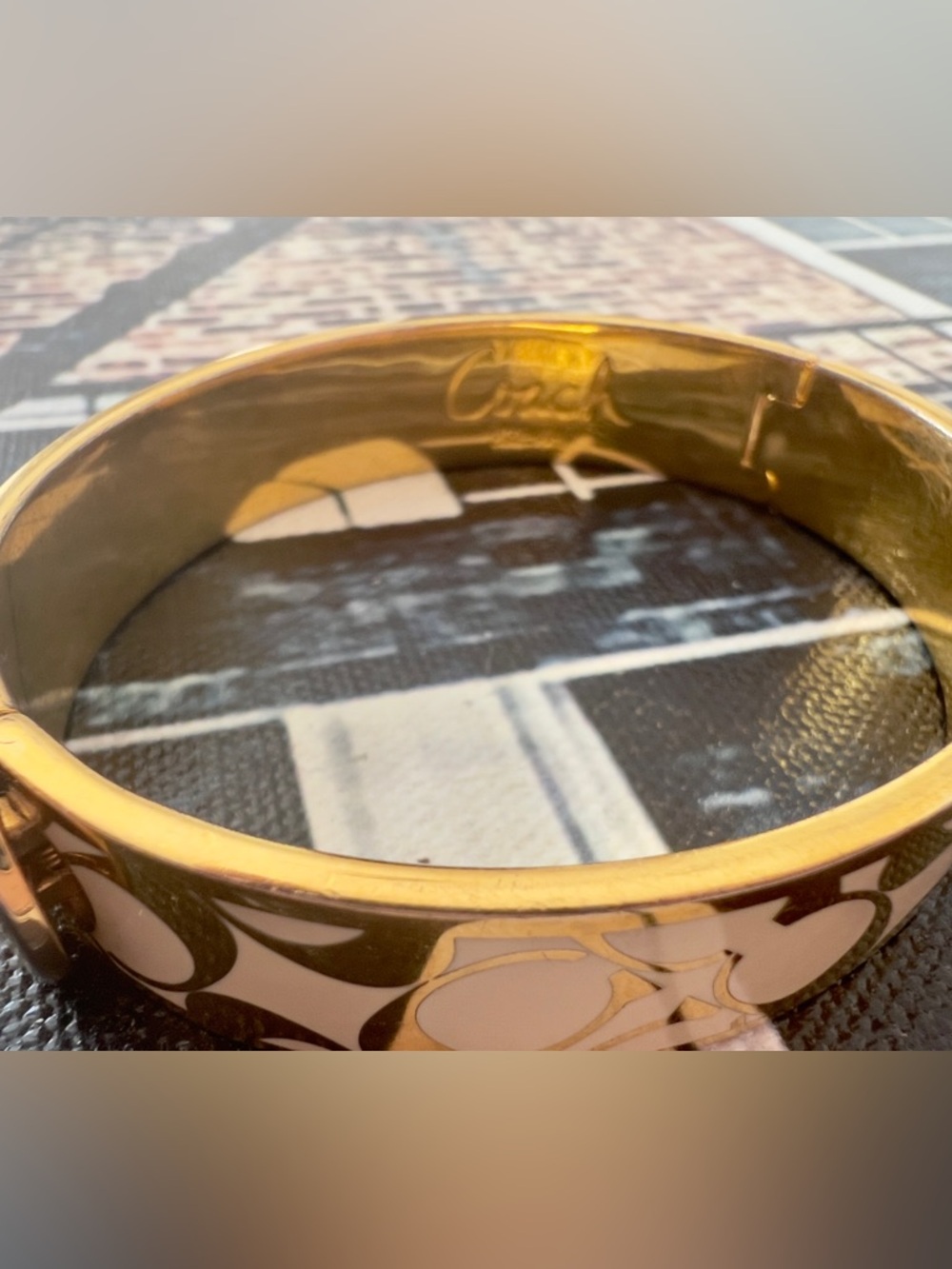 Coach Gold and White Enamel Signature Bangle - Picture 2 of 3
